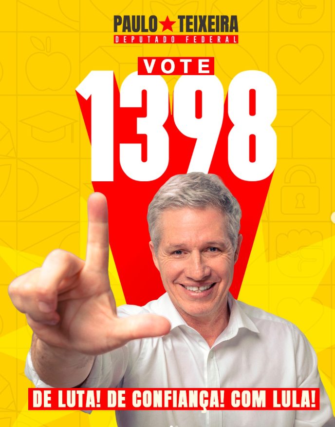 Peça oficial da campanha: Vote 1398 — Paulo Teixeira, Deputado Federal